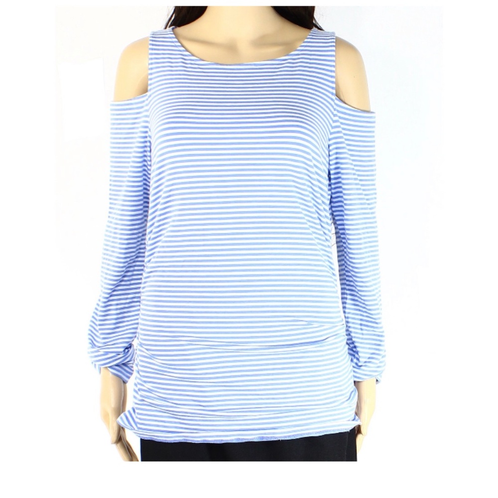 Michael Kors | Blue Striped Cold Shoulder Top